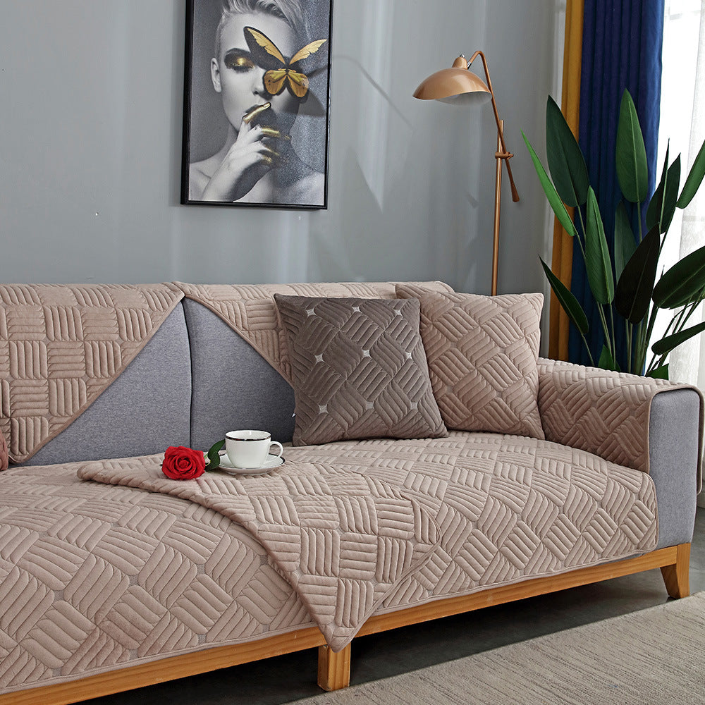 Neuer dicker, einfarbiger Plüsch-Sofaüberzug für Herbst und Winter